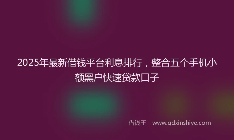 2025年最新借钱平台利息排行，整合五个手机小额黑户快速贷款口子