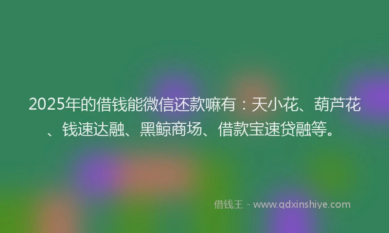 2025年的借钱能微信还款嘛有：天小花、葫芦花、钱速达融、黑鲸商场、借款宝速贷融等。