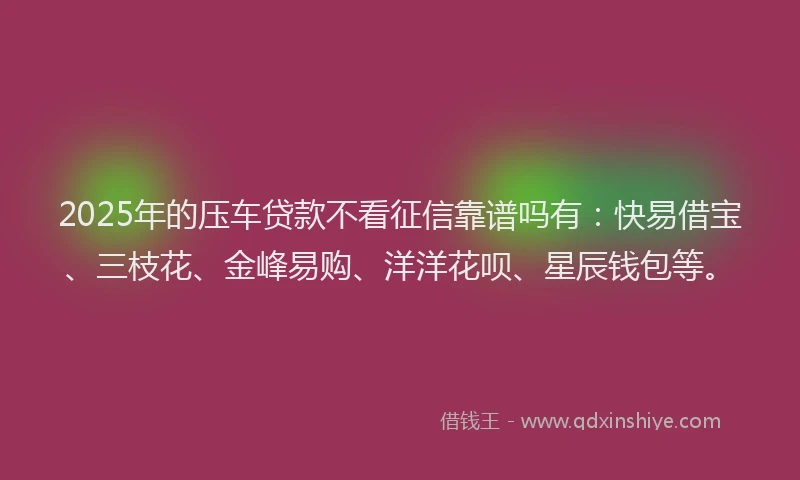 2025年的压车贷款不看征信靠谱吗有：快易借宝、三枝花、金峰易购、洋洋花呗、星辰钱包等。