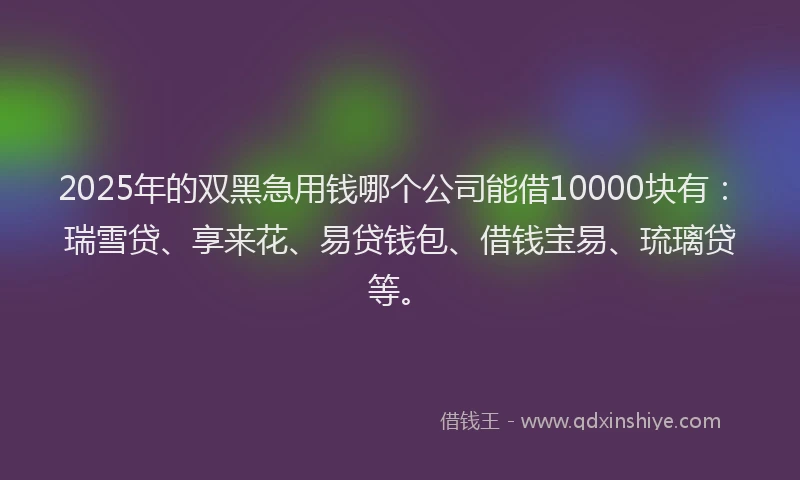 2025年的双黑急用钱哪个公司能借10000块有：瑞雪贷、享来花、易贷钱包、借钱宝易、琉璃贷等。