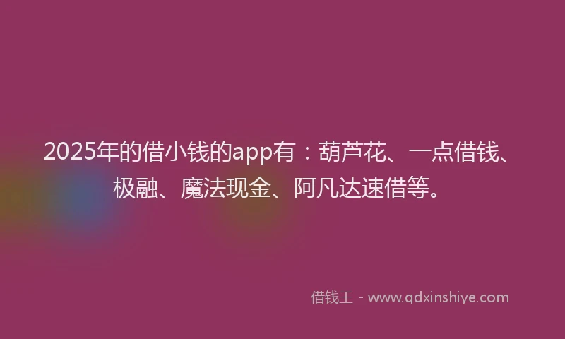 2025年的借小钱的app有：葫芦花、一点借钱、极融、魔法现金、阿凡达速借等。