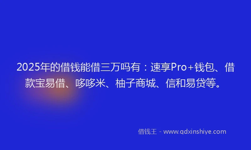 2025年的借钱能借三万吗有：速享Pro+钱包、借款宝易借、哆哆米、柚子商城、信和易贷等。