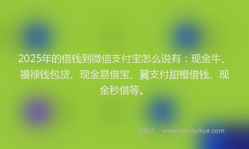2025年的借钱到微信支付宝怎么说有：现金牛、福禄钱包贷、现金易借宝、翼支付甜橙借钱、现金秒借等。