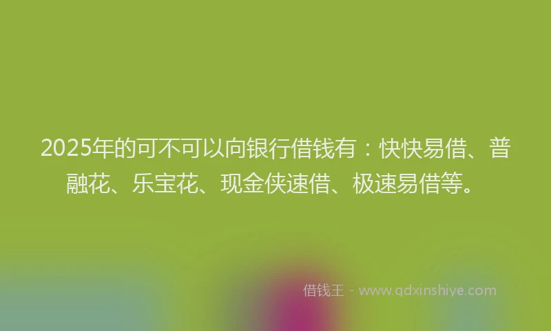 2025年的可不可以向银行借钱有：快快易借、普融花、乐宝花、现金侠速借、极速易借等。