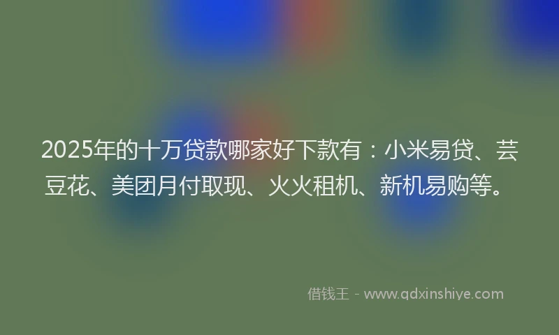 2025年的十万贷款哪家好下款有：小米易贷、芸豆花、美团月付取现、火火租机、新机易购等。