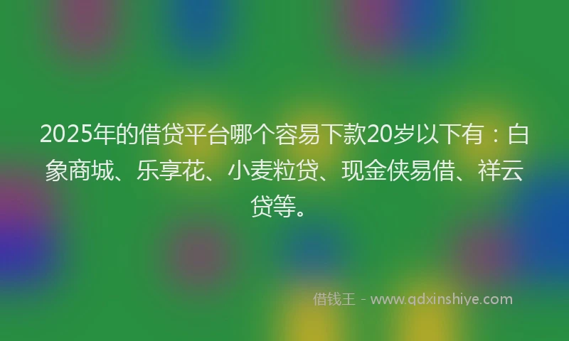 2025年的借贷平台哪个容易下款20岁以下有：白象商城、乐享花、小麦粒贷、现金侠易借、祥云贷等。