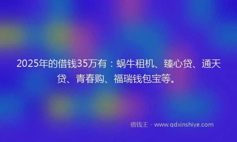2025年的借钱35万有：蜗牛租机、臻心贷、通天贷、青春购、福瑞钱包宝等。