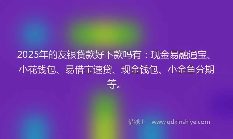 2025年的友银贷款好下款吗有：现金易融通宝、小花钱包、易借宝速贷、现金钱包、小金鱼分期等。