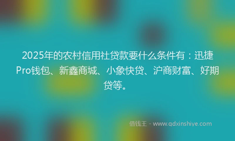 2025年的农村信用社贷款要什么条件有：迅捷Pro钱包、新鑫商城、小象快贷、沪商财富、好期贷等。