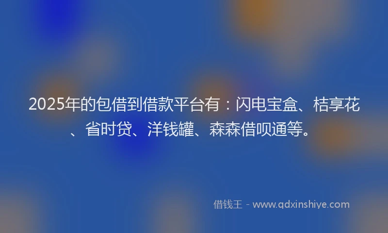 2025年的包借到借款平台有：闪电宝盒、桔享花、省时贷、洋钱罐、森森借呗通等。