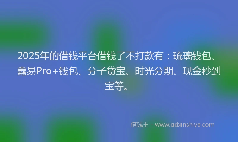 2025年的借钱平台借钱了不打款有：琉璃钱包、鑫易Pro+钱包、分子贷宝、时光分期、现金秒到宝等。