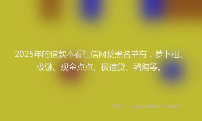 2025年的借款不看征信网贷黑名单有：萝卜租、极融、现金点点、极速贷、酷购等。