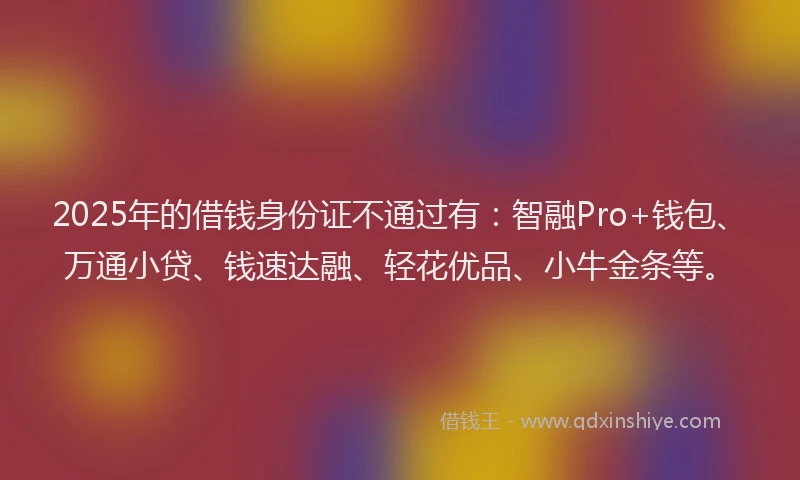 2025年的借钱身份证不通过有：智融Pro+钱包、万通小贷、钱速达融、轻花优品、小牛金条等。