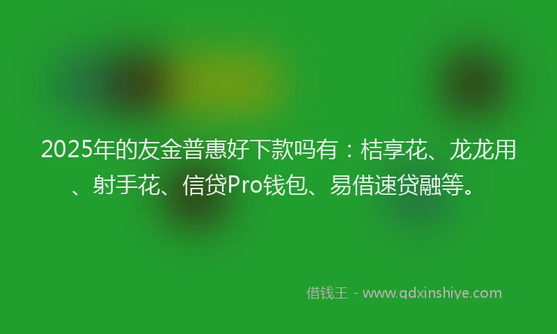 2025年的友金普惠好下款吗有：桔享花、龙龙用、射手花、信贷Pro钱包、易借速贷融等。