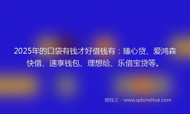 2025年的口袋有钱才好借钱有：臻心贷、爱鸿森快借、速享钱包、理想给、乐借宝贷等。