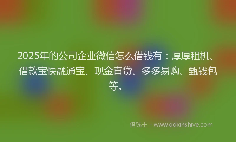 2025年的公司企业微信怎么借钱有：厚厚租机、借款宝快融通宝、现金直贷、多多易购、甄钱包等。