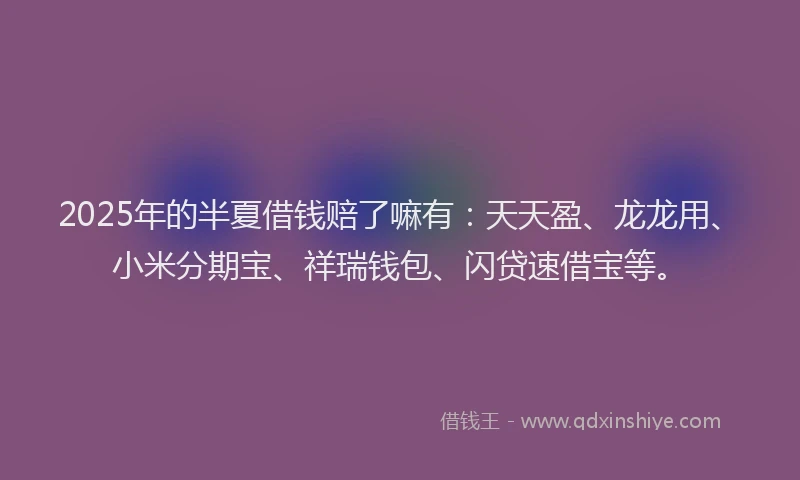 2025年的半夏借钱赔了嘛有：天天盈、龙龙用、小米分期宝、祥瑞钱包、闪贷速借宝等。