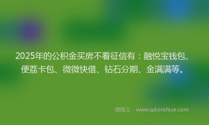 2025年的公积金买房不看征信有：融悦宝钱包、便荔卡包、微微快借、钻石分期、金满满等。