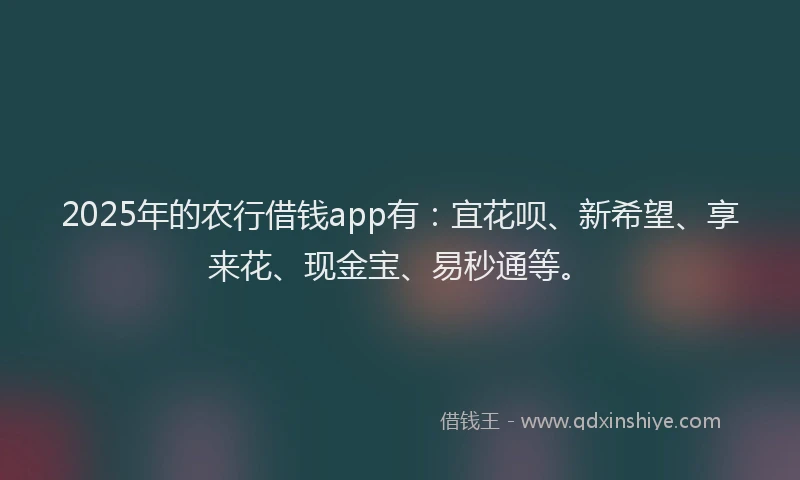 2025年的农行借钱app有：宜花呗、新希望、享来花、现金宝、易秒通等。