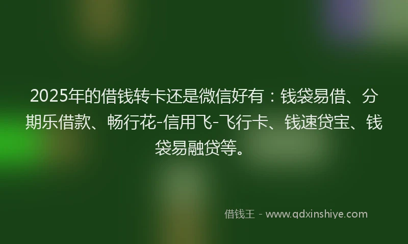 2025年的借钱转卡还是微信好有：钱袋易借、分期乐借款、畅行花-信用飞-飞行卡、钱速贷宝、钱袋易融贷等。