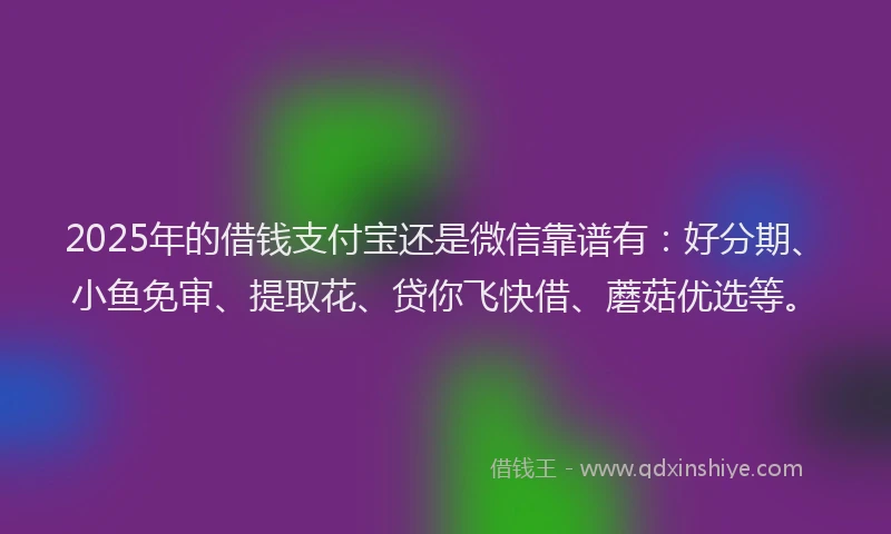 2025年的借钱支付宝还是微信靠谱有：好分期、小鱼免审、提取花、贷你飞快借、蘑菇优选等。