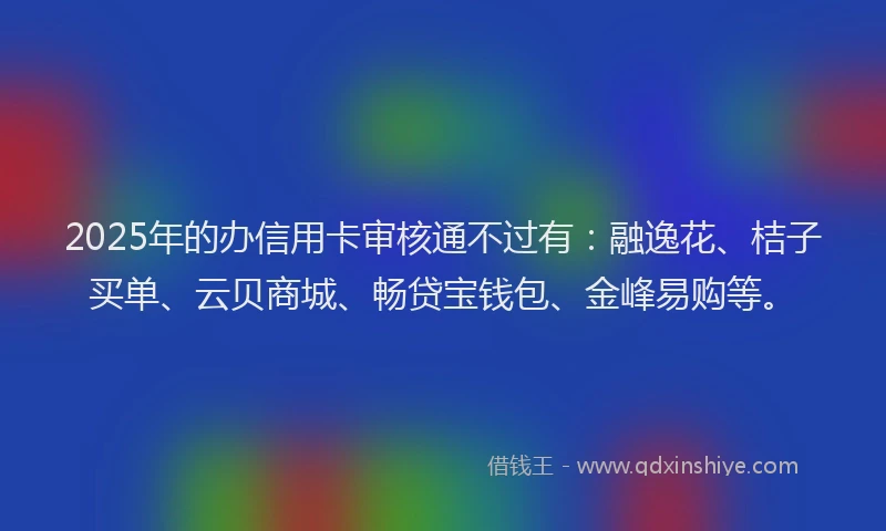 2025年的办信用卡审核通不过有：融逸花、桔子买单、云贝商城、畅贷宝钱包、金峰易购等。