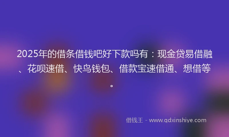 2025年的借条借钱吧好下款吗有：现金贷易借融、花呗速借、快鸟钱包、借款宝速借通、想借等。