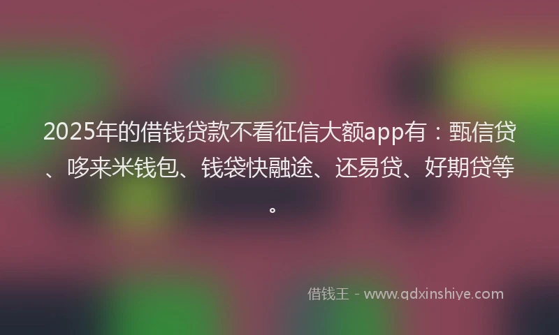 2025年的借钱贷款不看征信大额app有：甄信贷、哆来米钱包、钱袋快融途、还易贷、好期贷等。