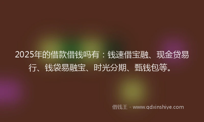 2025年的借款借钱吗有：钱速借宝融、现金贷易行、钱袋易融宝、时光分期、甄钱包等。