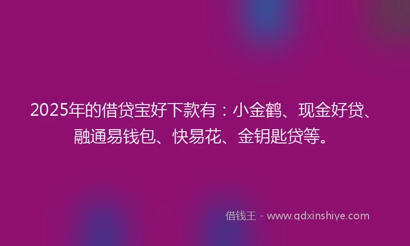 2025年的借贷宝好下款有：小金鹤、现金好贷、融通易钱包、快易花、金钥匙贷等。