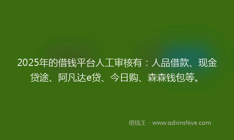 2025年的借钱平台人工审核有：人品借款、现金贷途、阿凡达e贷、今日购、森森钱包等。