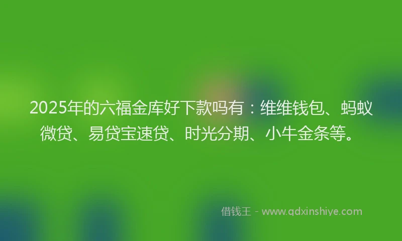 2025年的六福金库好下款吗有：维维钱包、蚂蚁微贷、易贷宝速贷、时光分期、小牛金条等。