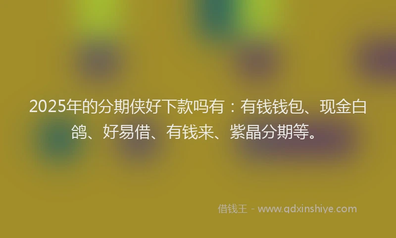 2025年的分期侠好下款吗有：有钱钱包、现金白鸽、好易借、有钱来、紫晶分期等。