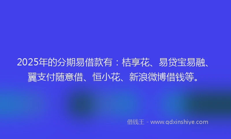 2025年的分期易借款有：桔享花、易贷宝易融、翼支付随意借、恒小花、新浪微博借钱等。