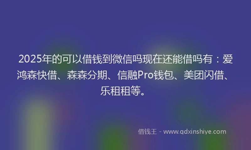 2025年的可以借钱到微信吗现在还能借吗有：爱鸿森快借、森森分期、信融Pro钱包、美团闪借、乐租租等。