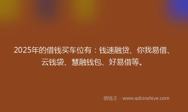 2025年的借钱买车位有：钱速融贷、你我易借、云钱袋、慧融钱包、好易借等。