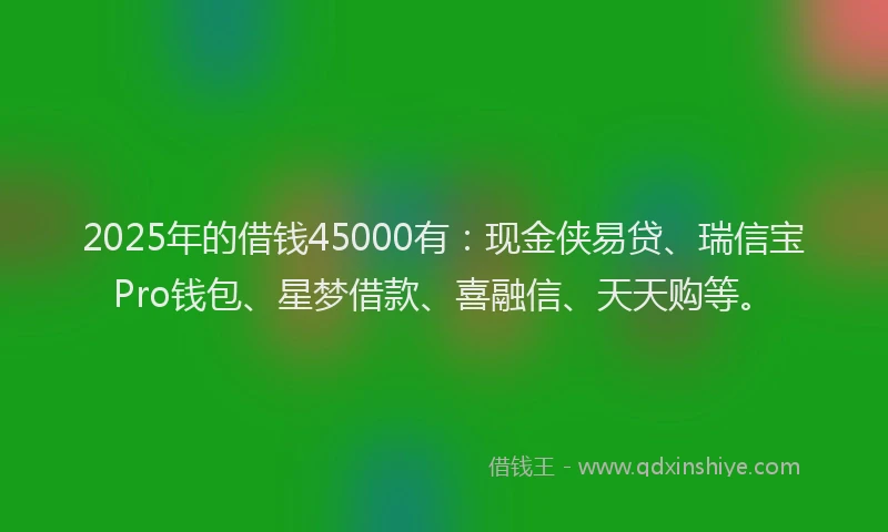 2025年的借钱45000有：现金侠易贷、瑞信宝Pro钱包、星梦借款、喜融信、天天购等。