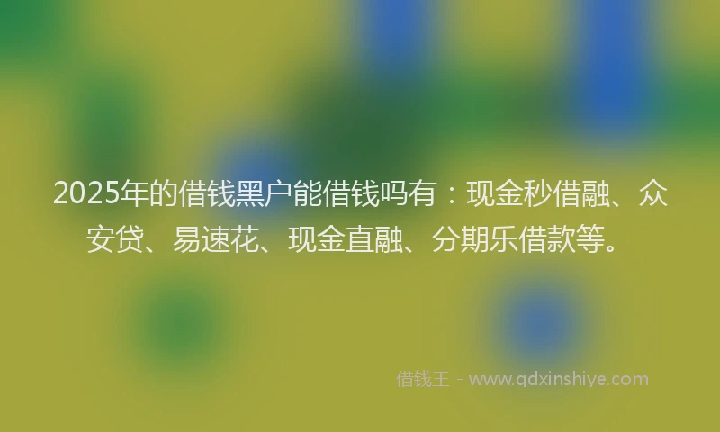 2025年的借钱黑户能借钱吗有：现金秒借融、众安贷、易速花、现金直融、分期乐借款等。