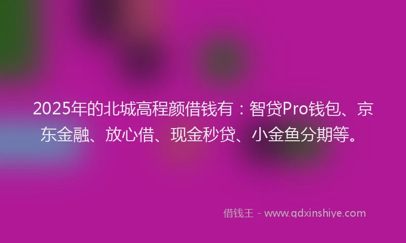 2025年的北城高程颜借钱有：智贷Pro钱包、京东金融、放心借、现金秒贷、小金鱼分期等。