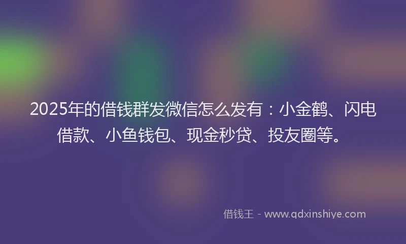 2025年的借钱群发微信怎么发有：小金鹤、闪电借款、小鱼钱包、现金秒贷、投友圈等。