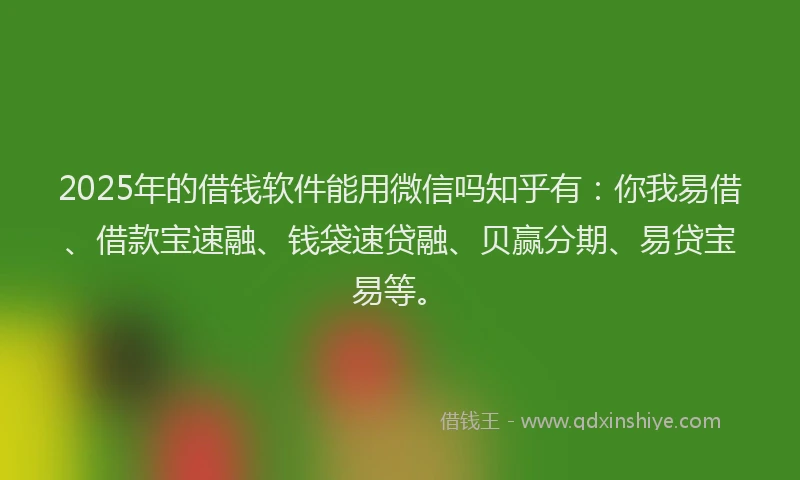 2025年的借钱软件能用微信吗知乎有：你我易借、借款宝速融、钱袋速贷融、贝赢分期、易贷宝易等。