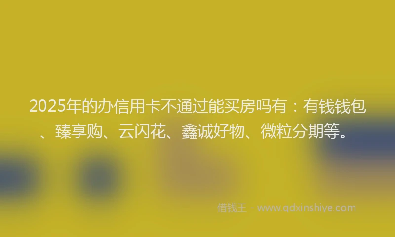 2025年的办信用卡不通过能买房吗有：有钱钱包、臻享购、云闪花、鑫诚好物、微粒分期等。