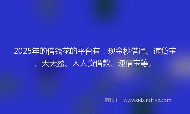 2025年的借钱花的平台有：现金秒借通、速贷宝、天天盈、人人贷借款、速借宝等。