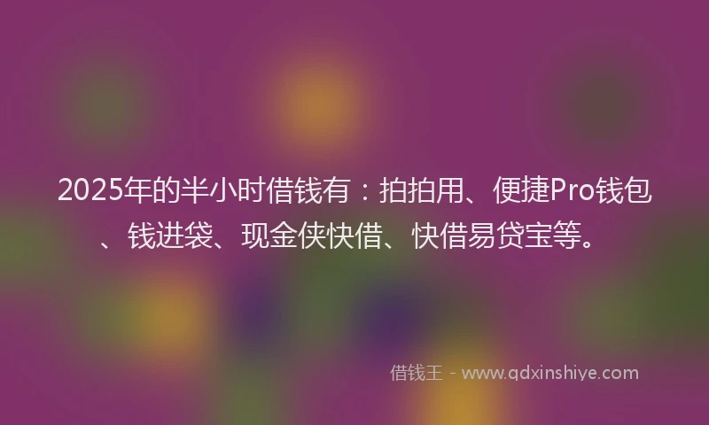2025年的半小时借钱有：拍拍用、便捷Pro钱包、钱进袋、现金侠快借、快借易贷宝等。