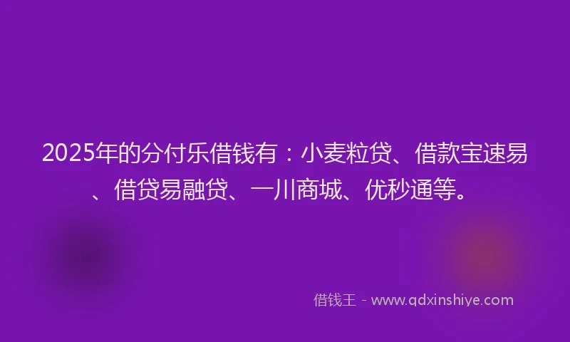 2025年的分付乐借钱有：小麦粒贷、借款宝速易、借贷易融贷、一川商城、优秒通等。