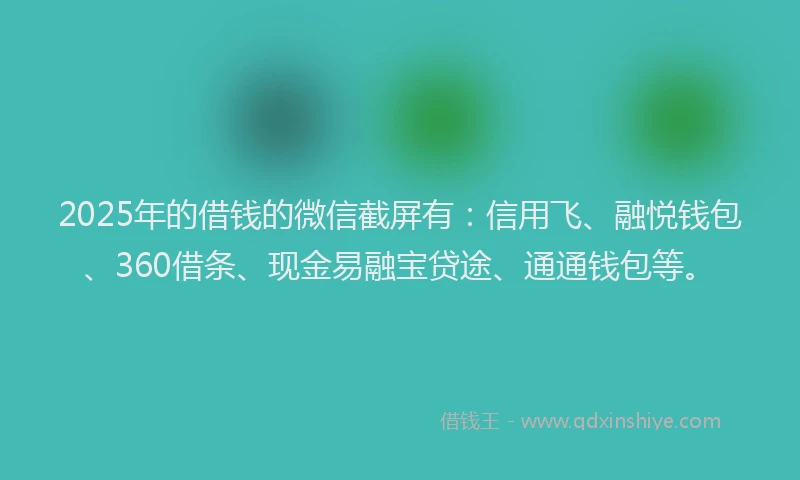 2025年的借钱的微信截屏有：信用飞、融悦钱包、360借条、现金易融宝贷途、通通钱包等。