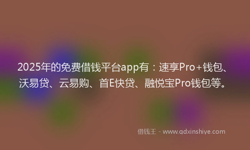 2025年的免费借钱平台app有：速享Pro+钱包、沃易贷、云易购、首E快贷、融悦宝Pro钱包等。