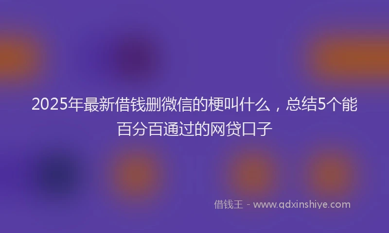 2025年最新借钱删微信的梗叫什么，总结5个能百分百通过的网贷口子