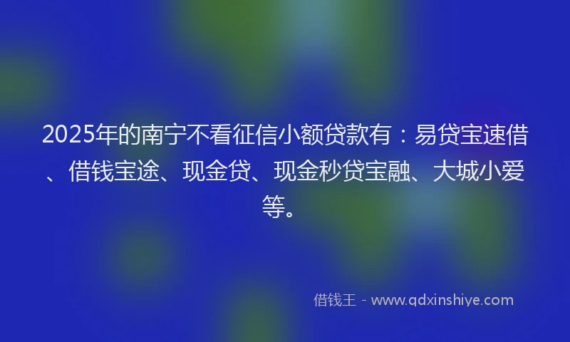 2025年的南宁不看征信小额贷款有：易贷宝速借、借钱宝途、现金贷、现金秒贷宝融、大城小爱等。