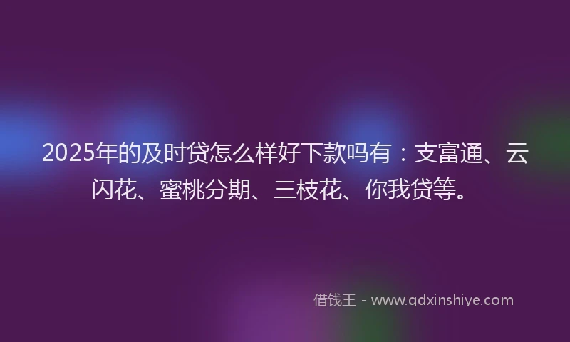 2025年的及时贷怎么样好下款吗有：支富通、云闪花、蜜桃分期、三枝花、你我贷等。